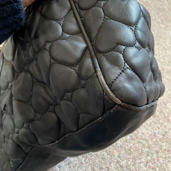 Betsey Johnson Quilted Heart Satchel Faux Leather Top Handle Purse - Picture 13 of 16